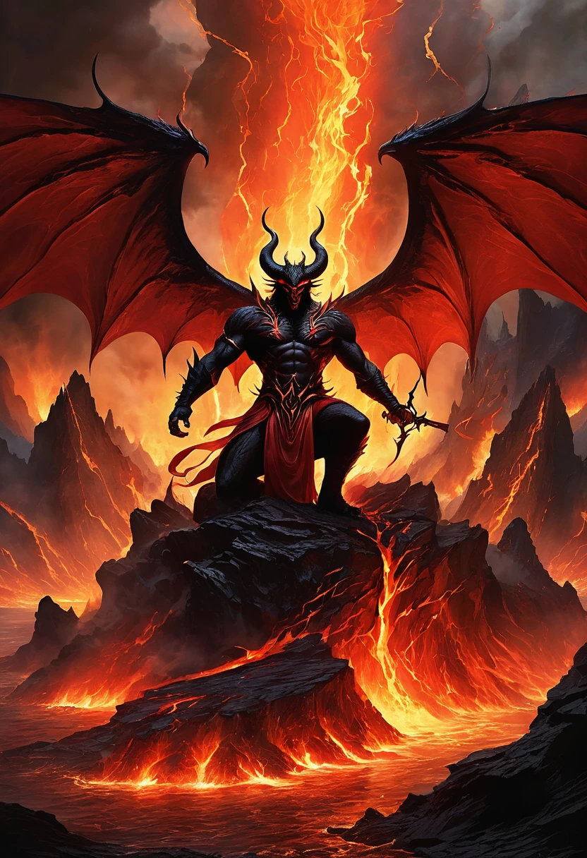 incarnation, Traditionally known as Lucifer, Rule with confidence in a hellish environment. He is surrounded by monsters.,They are his army.. Fiery cliffs and lava rivers form the backdrop, And tortured souls fill the gloomy outlook. The awe-inspiring grandeur of this hellish kingdom evokes a nightmarish epic..