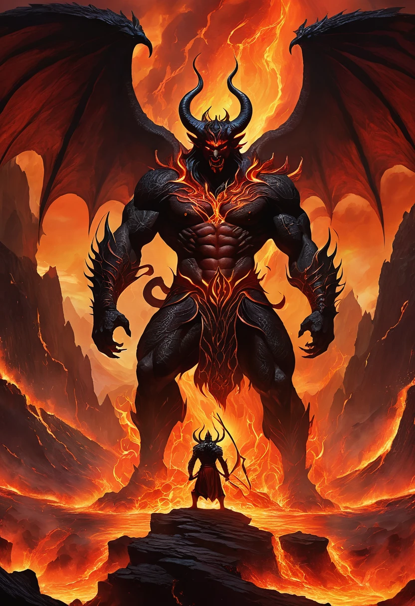 incarnation, Traditionally known as Lucifer, Rule with confidence in a hellish environment. He is surrounded by monsters.,They are his army.. Fiery cliffs and lava rivers form the backdrop, And tortured souls fill the gloomy outlook. The awe-inspiring grandeur of this hellish kingdom evokes a nightmarish epic..