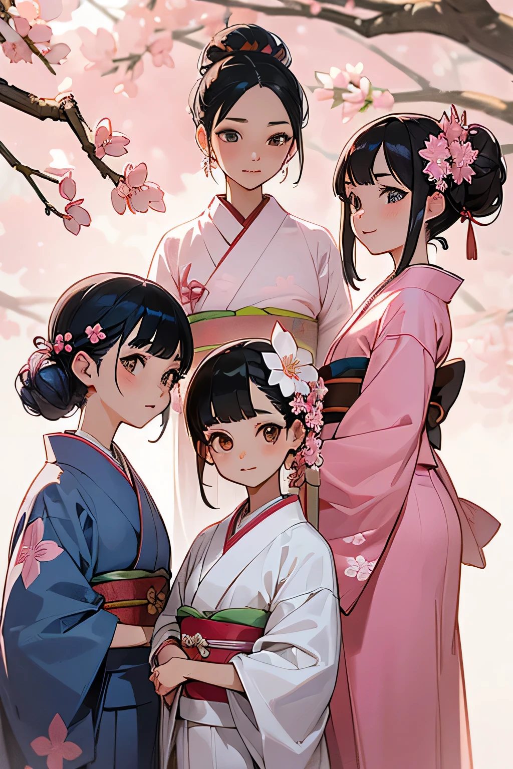 highest quality、High resolution、Detailed Background、(Beautiful face in every detail:1.4)、Anatomically correct、(Draw the usual number of fingers:1.2)、(Detailed facial expressions)、(Detailed eyes:1.2)、(Detailed eyes:1.2)、Beautiful, smooth skin、Teenage beauty、(Three Women)、(Highly detailed face:1.4)、well-groomed eyebrows、
Adult Style、Sunny outdoors、
(Three beautiful girls having fun with their friends:1.5)、
For the color of the kimono, choose soft colors such as pretty pink, pale cherry blossom, and light blue to create a girly impression.、
Cherry blossoms and plum blossoms are timeless and long-loved patterns.、Small floral patterns are recommended.、
like々To bring out your beauty, it is a good idea to choose a kimono with a bright background color and a gorgeous pattern.、
Choose the color and pattern of the obi while considering how it will coordinate with your kimono.、
To emphasize cuteness, we recommend obi in soft colors or designs with small floral patterns or ribbons.、
You can also add a cute touch to your geta.、
Choose sandals with colorful floral patterns, glitter, or ribbons to add a touch of glamour to your feet.、
Simple and elegant accessories go well with Japanese clothing.、
Wearing earrings or a necklace with a small flower motif and a thin bracelet on your wrist will make you look even cuter.、
For hair accessories, try incorporating small hairpins or kanzashi with cherry blossom or plum blossom motifs.、
Consider an updo or a bun hairstyle that matches the design of your kimono and your personality.、
You can enjoy unique styling with hair accessories and hairpins.、
Add pink or cherry blossom blush to your natural and clean base makeup.、
Use soft colored eyeshadows to add a touch of glamour to your eyes.、
For your lips, choose a pale pink or cherry blossom color to make yourself look even cuter.