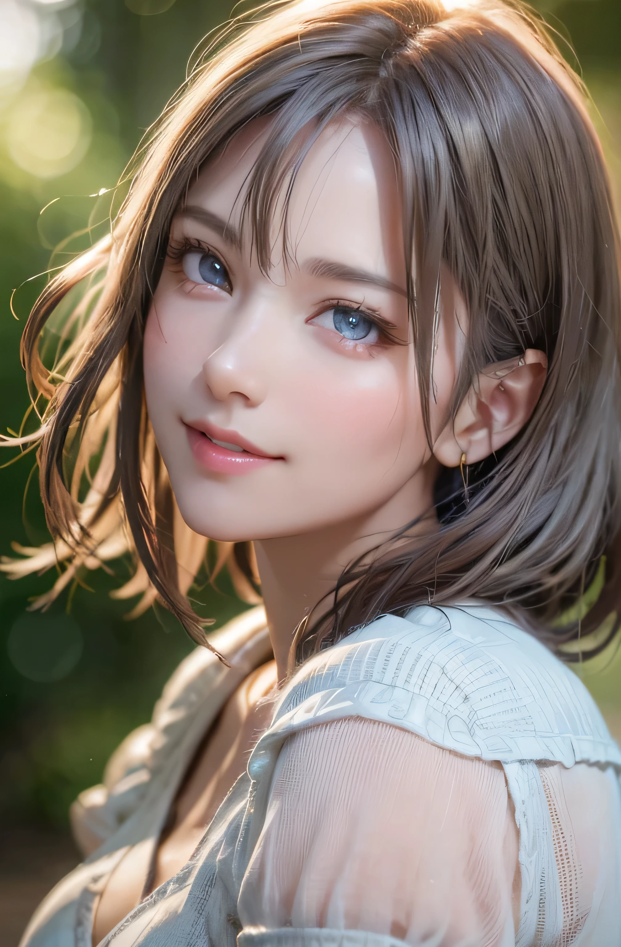 highest quality、8K masterpiece、超A high resolution、(Photorealistic:1.3)、RAW Photos、Super Beauty、Very short cut、Silver Hair、Glowing Skin、((Ultra-Realistic Details))、Portrait、Global Illumination、Shadow、In 8K、Super sharp、Beautiful breasts、Very intricate details、Realistic Light、Beautiful Eyes、Shining Eyes、Looking into the camera、Cute Smile