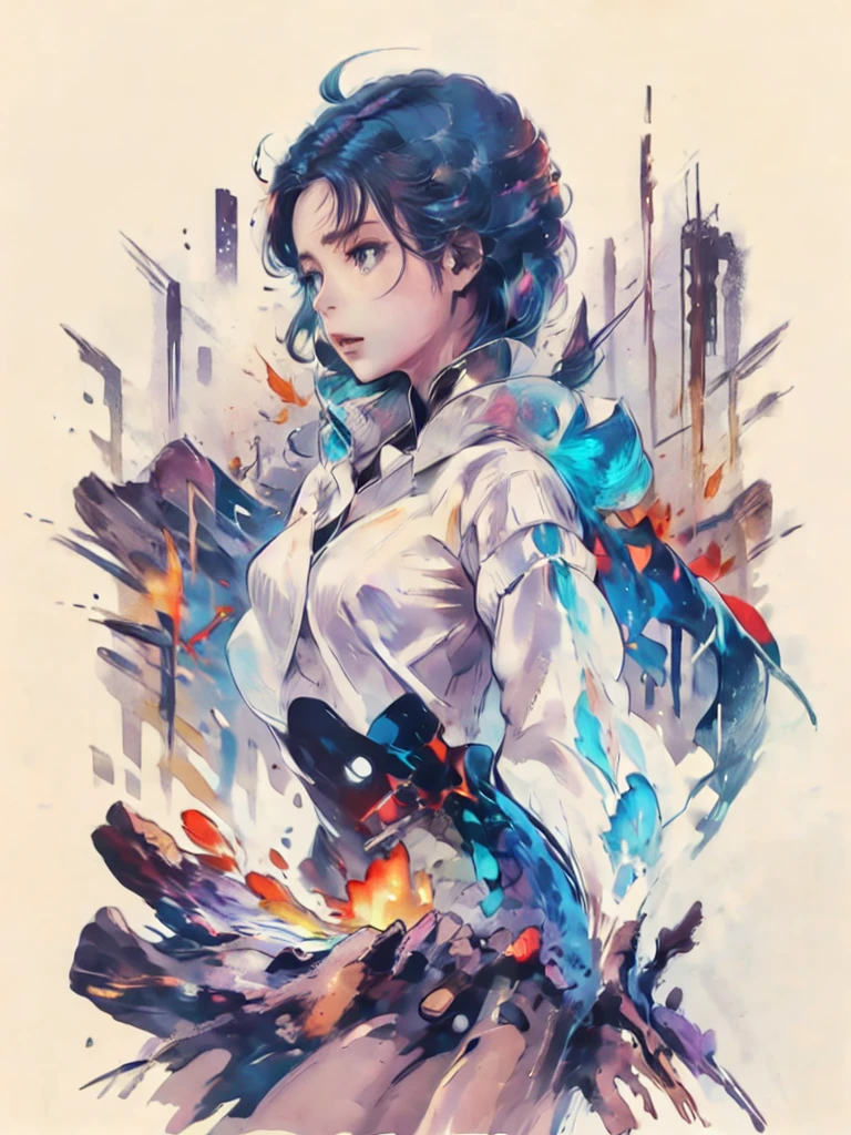 Crie uma deusa do fogo, de beleza radiante, ela utiliza um vestido feito de fogo que cobre todo seu corpo, Her hair is made of blue flames with purple, listras luminosas douradas adornam a roupa, A blue flame burns in one of his hands, and the setting is his kingdom of fire, with golden constructions