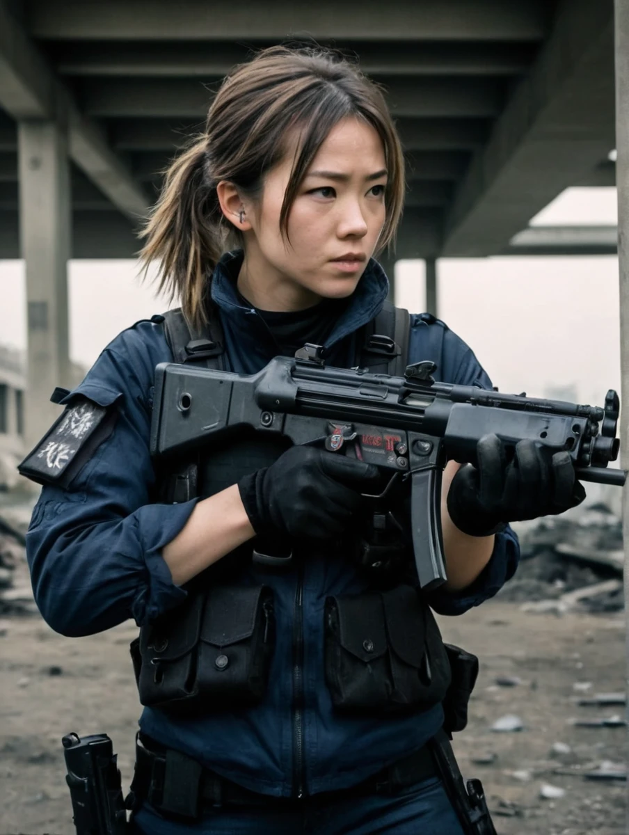 police woman in post apocalyptic city, holding mp5, aiming mp5, hkmp5
by Brandon Anschultz, shinkawa youji (strange but extremely beautiful:1.4),(masterpiece, best quality:1.4)
