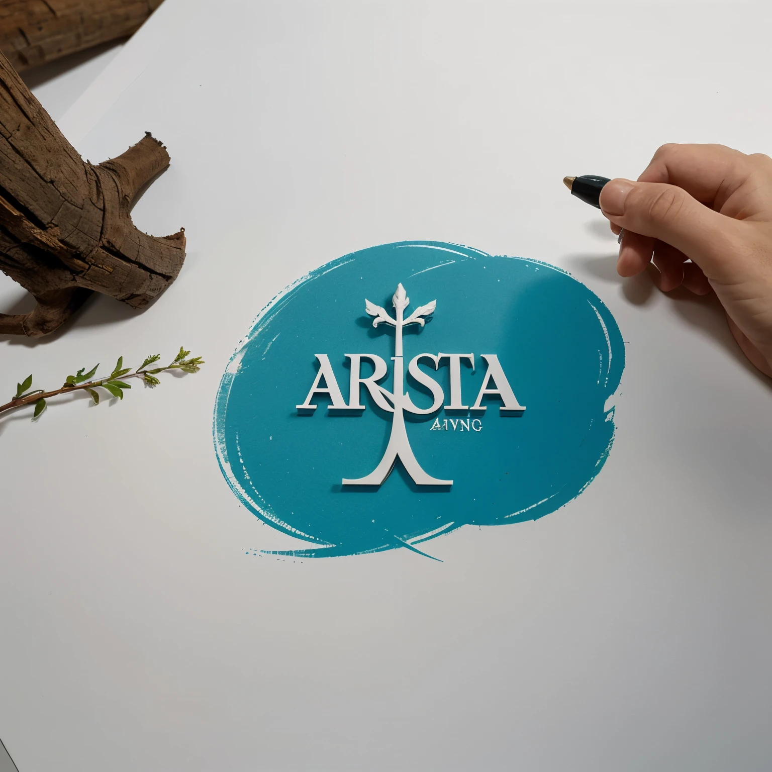 Create a logo of the word 'Aristaa'  involving negative space as well as a bird and a branch inside the logo