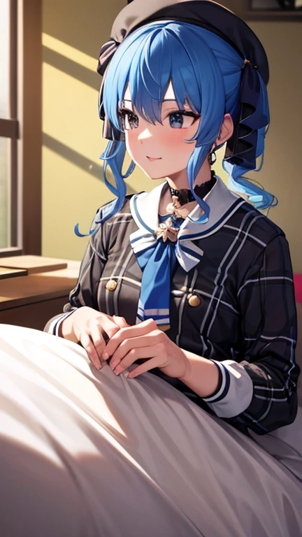 8k,highest quality,masterpiece, highest quality, High resolution, Side Ponytail, hoshimachi suisei,skinny , ((Her Room)), Perfect Fingers,throw,
