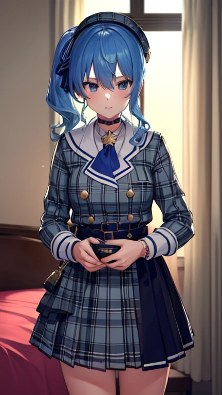 8k,highest quality,masterpiece, highest quality, High resolution, Side Ponytail, hoshimachi suisei,skinny , ((Her Room)), Perfect Fingers,throw,
