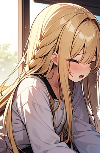 Blonde、Long Hair、Braided hair、Wavy Hair、Being lazy,orgasm face