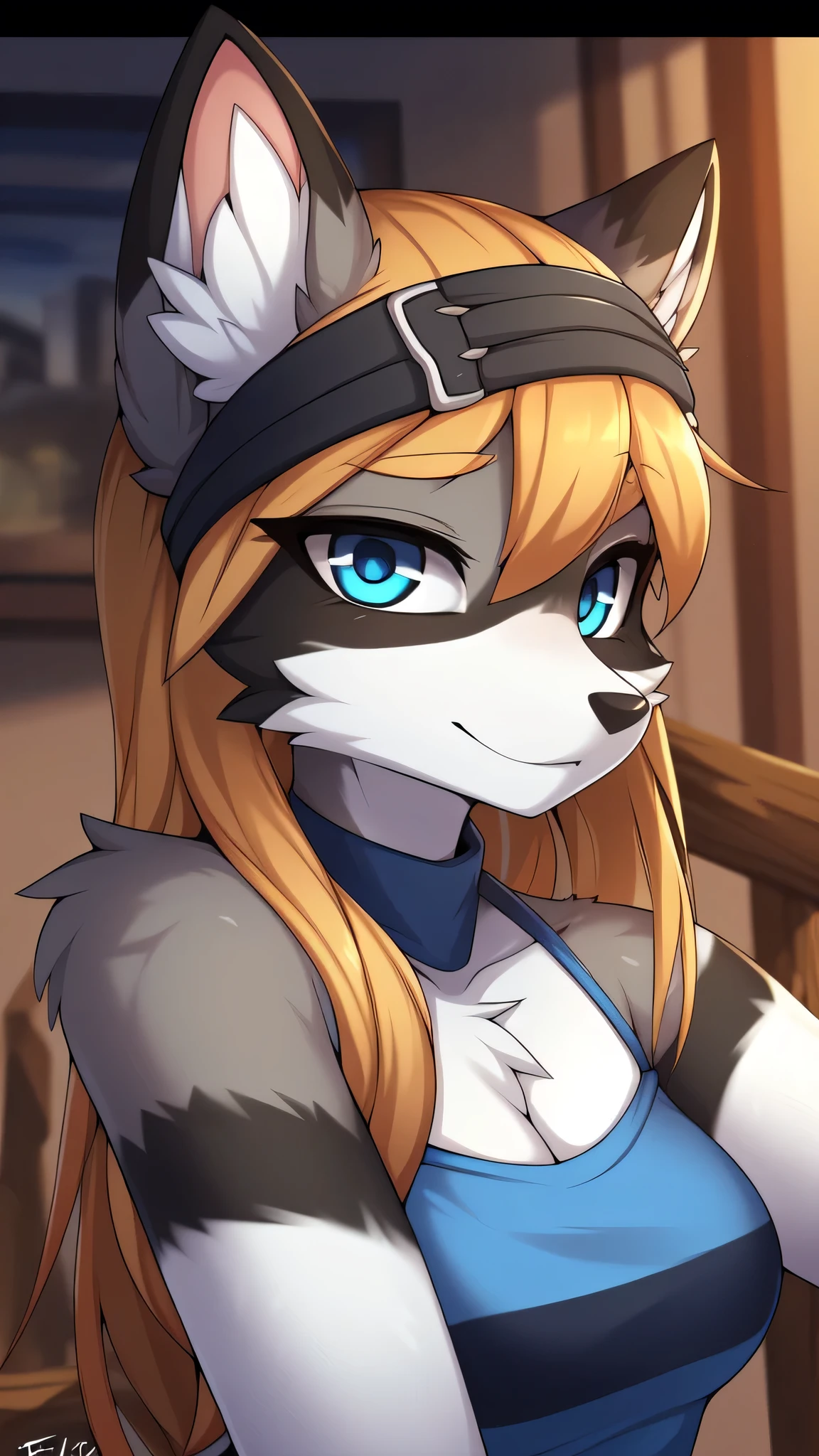 By zinfyu,by twistedscarlet60, uploaded on pixiv, by fluff-kevlar, (masterpiece), (best quality), (anthro furry:1.3, snout:1.2, anthro:1.3, furry:1.2, solo female:1.2), (extremely detailed:1.3),(checkpoint model:1.3),(detailed eye, blue eye,big eyes),(adult body size),(Beautiful face), raccoon, gray fur, black stripped on head, black stripped on body, raccoon head, bald