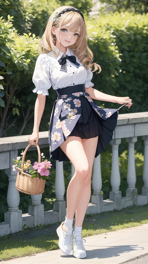 (masterpiece,high quality,High definition,High resolution,8k:1.4),Detailed Background、最high quality、age Beauty((1 person))、Cute hairstyle、Huge breasts、smile、Fresh one-piece style、Choose a floral or pastel colored dress、Wear flat sandals or sneakers on your feet...、Add accents with basket bags and headbands、By incorporating bright spring colors and patterns,Creates a gorgeous and cute impression,(Beautiful pussy line:1.3),(Skirt Lift:1.6),(A little below),(Girls standing),(I don't wear panties)