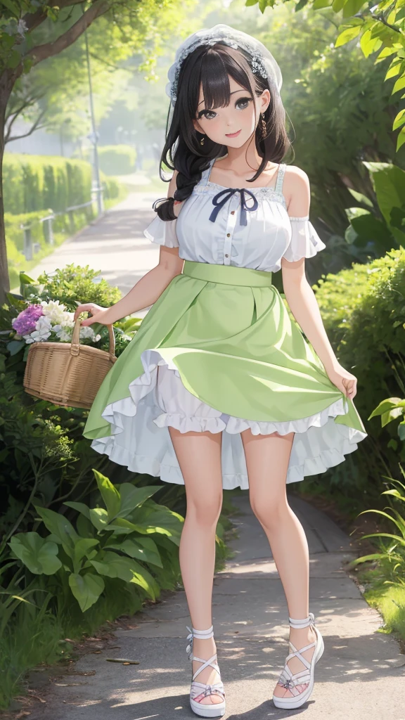(8K, RAWphotograph, highest quality, masterpiece:1.2), 高精細な RAW カラーphotograph,
18 year old beautiful girl,photograph,realistic,whole body,intricate details,perfect skin,huge breasts,cute hairstyle,
Feminine and romantic one-piece style,
Choose a flared skirt or maxi dress, Choose linen or chiffon fabrics with soft colors.。,
Pair your feet with heeled sandals or espadrilles..、Emphasize your femininity with basket bags and ribbons。,
pastel colors and floral patterns、Incorporating lace and frill details creates an elegant and cute impression..。,This is a coordination that is typical of a young teenage woman..々You can bring out your charm and cuteness。,
Material and coloring、Incorporating a trendy feel、We recommend choosing details that express your individuality..。,
accessories and hairstyles too、Enjoy your own style by adjusting makeup and other points..。,