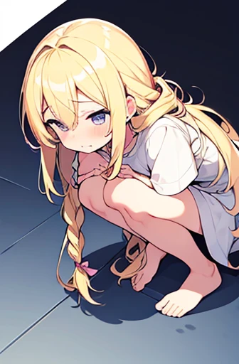 Blonde、Long Hair、Braided hair、Wavy Hair、Being lazy,sexual ecstasy face,(leaning forward:1.3), (hands on knees:1.3)