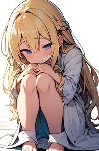 Blonde、Long Hair、Braided hair、Wavy Hair、Being lazy,(sexual ecstasy face),(leaning forward:1.3), (hands on knees:1.3)