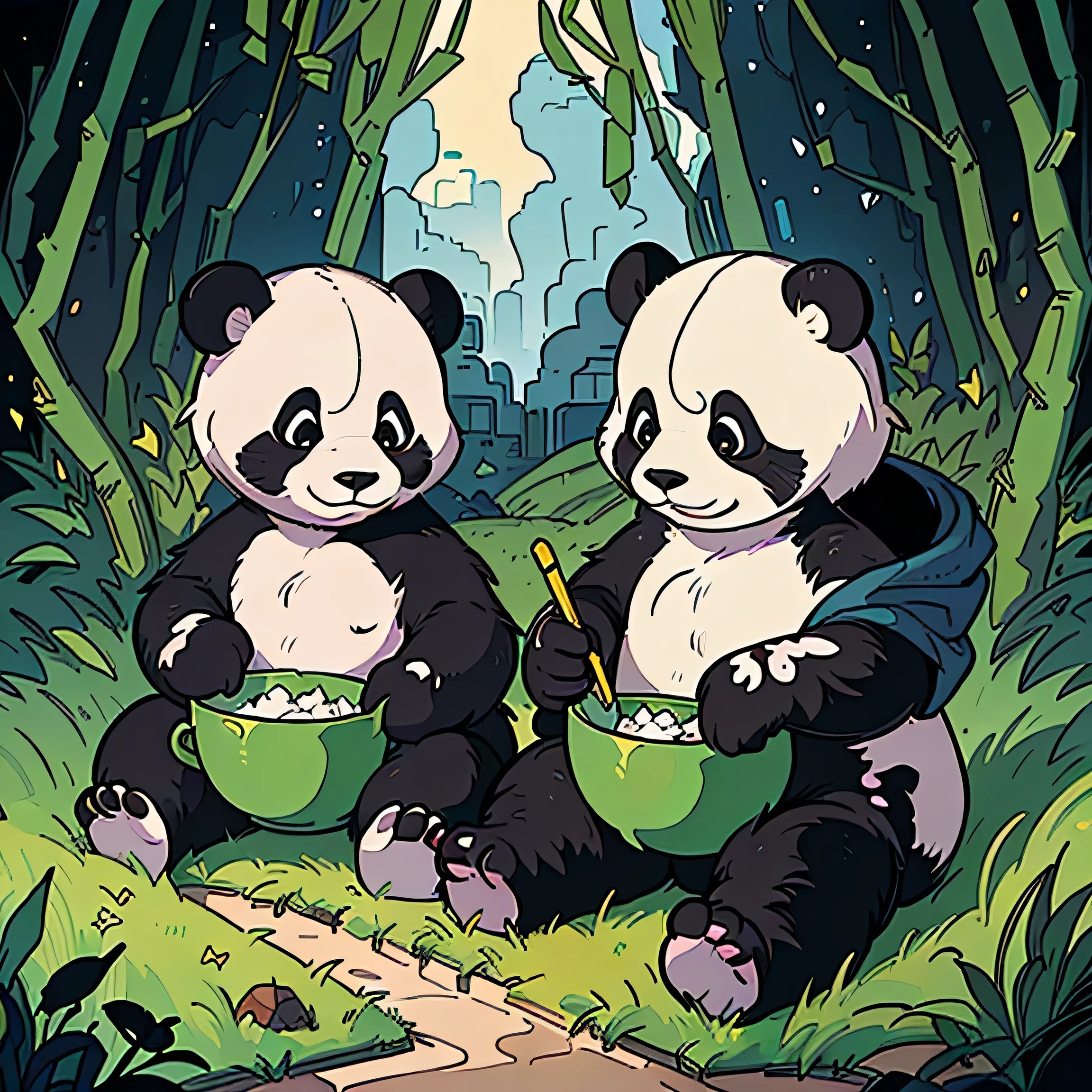 Masterpiece, coloring-book, lineart, perfect lineart, comic style, panda metropolis