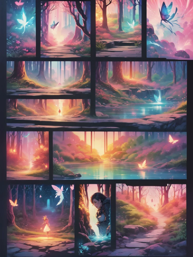 (((masterpiece))), (((best quality))), ((ultra-detailed)),(highly detailed CG illustration), ((an extremely delicate and beautiful)),cinematic light, Create a stunning fantasy artwork that mimics the style of currently trending masters of the genre. The art piece should contain elements of both mythic fantasy and fairytale fantasy with colorful accents. ((Utilize various shades of pink and watercolor pastels as the main color scheme.)) The character in the artwork is a delicate but strong figure with an aura of mystery and magic. Pay close attention to intricate facial features, such as mesmerizing eyes with vibrant colors and bold shading. The character's clothing should be designed with gossamer feathers, silk, stunning embroidery, and subtle iridescent details. Incorporate dreamy colors, dynamic lighting, and detailed background elements to create a sense of awe and immersion. Include colorful flying magical birds and jewel-toned butterflies radiating a magical aura. Consider the latest trends in fantasy art, such as incorporating unique lighting effects, exploring dynamic and compelling composition techniques, and experimenting with unique color palettes. Take inspiration from the top artists on ArtStation and Midjourney. Camera: Choose an angle that highlights the character's beauty and enhances the magical majesty of the artwork. Lighting: Utilize atmospheric lighting techniques to create depth and mood. Resolution: Aim for a high-resolution artwork to showcase intricate details and clarity. Art Inspirations: Seek inspiration from the trending artists on ArtStation, exploring different styles, genres, and themes.