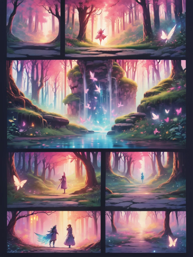 (((masterpiece))), (((best quality))), ((ultra-detailed)),(highly detailed CG illustration), ((an extremely delicate and beautiful)),cinematic light, Create a stunning fantasy artwork that mimics the style of currently trending masters of the genre. The art piece should contain elements of both mythic fantasy and fairytale fantasy with colorful accents. ((Utilize various shades of pink and watercolor pastels as the main color scheme.)) The character in the artwork is a delicate but strong figure with an aura of mystery and magic. Pay close attention to intricate facial features, such as mesmerizing eyes with vibrant colors and bold shading. The character's clothing should be designed with gossamer feathers, silk, stunning embroidery, and subtle iridescent details. Incorporate dreamy colors, dynamic lighting, and detailed background elements to create a sense of awe and immersion. Include colorful flying magical birds and jewel-toned butterflies radiating a magical aura. Consider the latest trends in fantasy art, such as incorporating unique lighting effects, exploring dynamic and compelling composition techniques, and experimenting with unique color palettes. Take inspiration from the top artists on ArtStation and Midjourney. Camera: Choose an angle that highlights the character's beauty and enhances the magical majesty of the artwork. Lighting: Utilize atmospheric lighting techniques to create depth and mood. Resolution: Aim for a high-resolution artwork to showcase intricate details and clarity. Art Inspirations: Seek inspiration from the trending artists on ArtStation, exploring different styles, genres, and themes.
