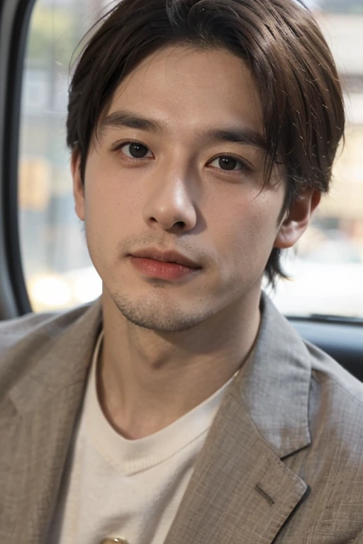 highest quality, masterpiece, (reality:1.4), 1 boy, (30 years old:1.2) Handsome and handsome, suit, sunlight, Delicate face, Dramatic lighting、35 year old Japanese