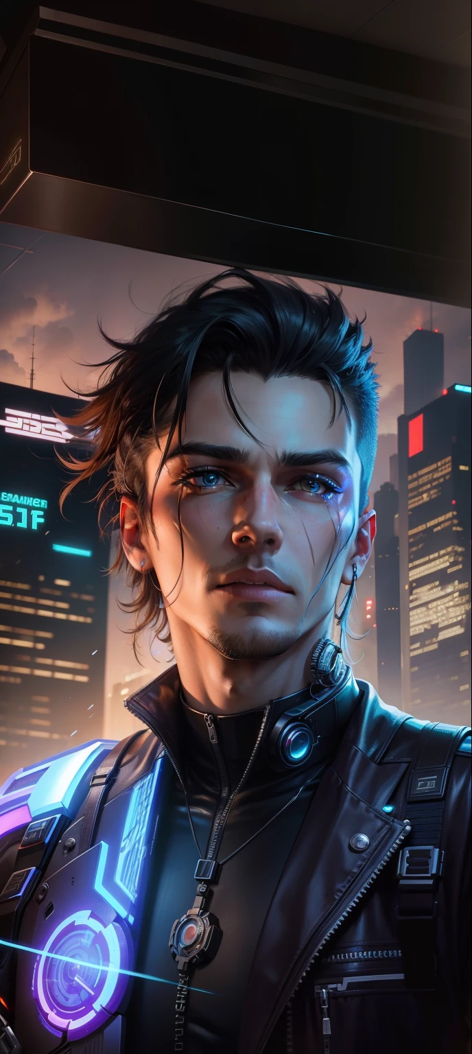 Change background cyberpunk handsome boy,realistic face,8k,ultra realistic,
