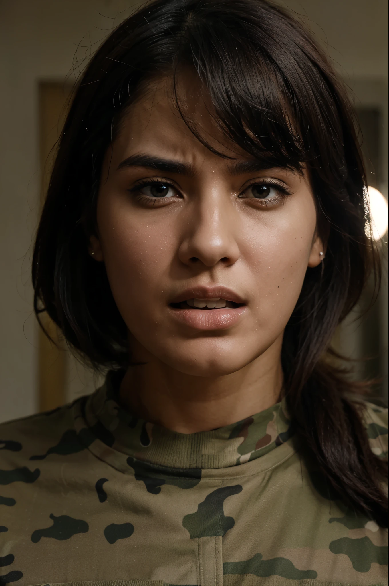 Single person fighting in army in aggressive mode