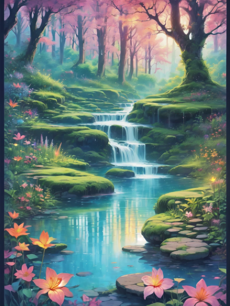 (best quality,4k,8k,highres,masterpiece:1.2),ultra-detailed,(realistic,photorealistic,photo-realistic:1.37),moonlit priestess, tropical oasis, magical pond, nocturnal mysteries, ethereal enchantment, traditional watercolor painting, lush green foliage, shimmering moonlight reflection on the water, mysterious ancient statues, soft candlelit glow, vibrant tropical flowers, serene and tranquil ambiance