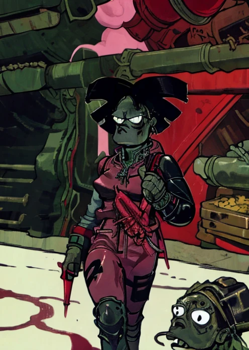 amy wong hold gun walking on New York, Style Dorohedoro 