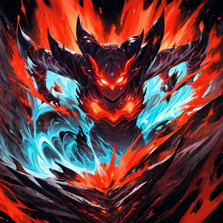 girl、A very detailed lava demon fighter!, Lava Demon super Fighter, The Lava Demon wears a transparent superhero costume.、Dark lava flows can be seen inside。, ((In the Lava Demon's Chest)) ((Dark Scarlet Flame)) ((Burning Heart)), whole body, A stream of lava flows from the demon's eye, Lava falls on the devil's fangs, Full pose, Lava Demon's Red-hot Steel Claws, Incredibly detailed, Incredible!, Very high resolution, 32k, Dark Fantasy Art, Anime Style 100%, action Fighting anime scene, attack, Fight, 溶岩の悪魔のFight、Camel Toe、Giant tit、Nipple Puffs、Cleavage、Plump、Super big breasts、Super big butt、beautiful girl