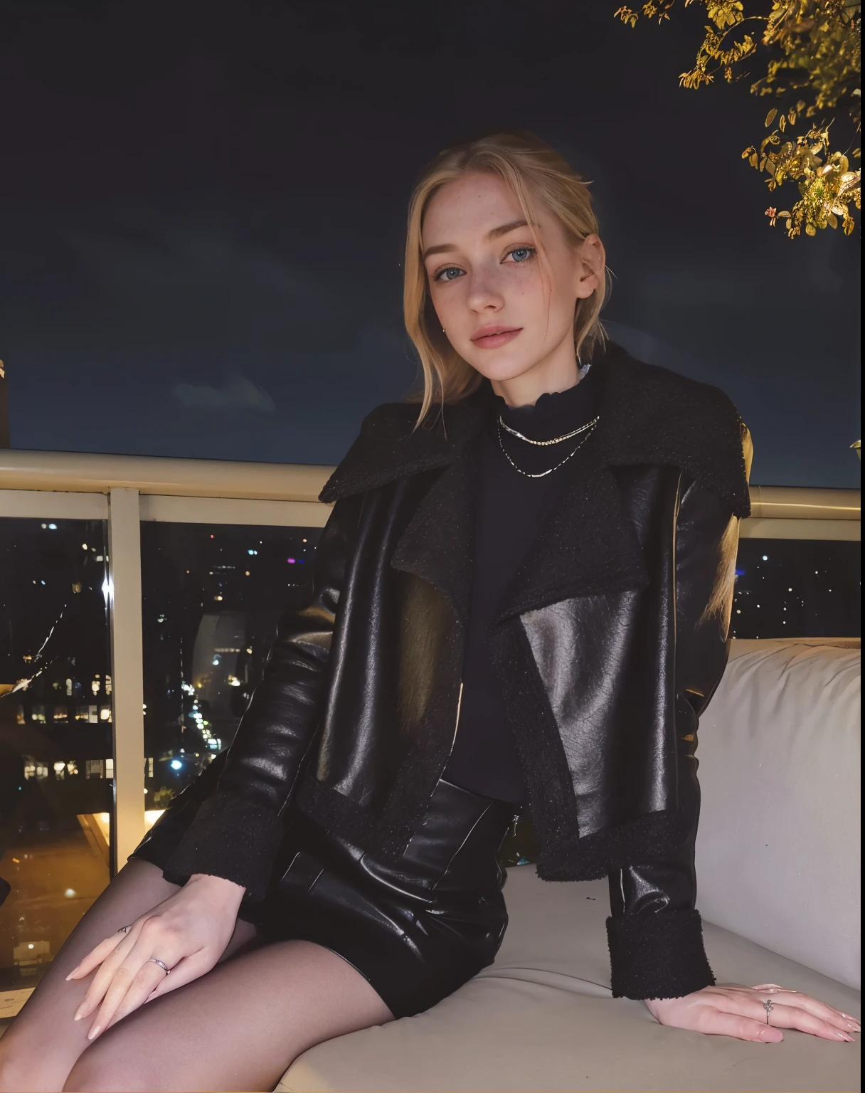 mulher, americana, 25 anos, pale skin and freckles, olhos cinzas, nariz delicado, soft and delicate lips, longo, cabelo blondie longo e ondulado na altura da cintura, sorriso meigo, face with delicate feminine facial features, altamente renderizado