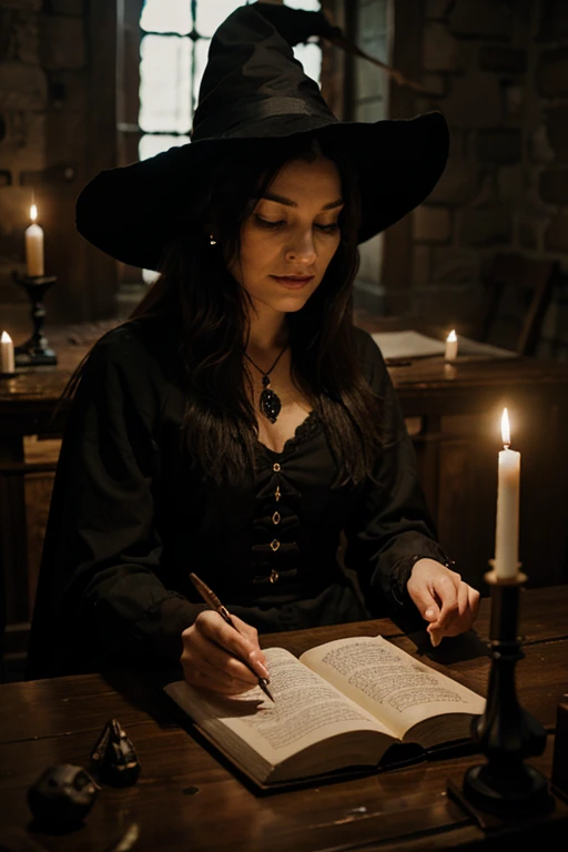 The witch casts a spell on the altar 