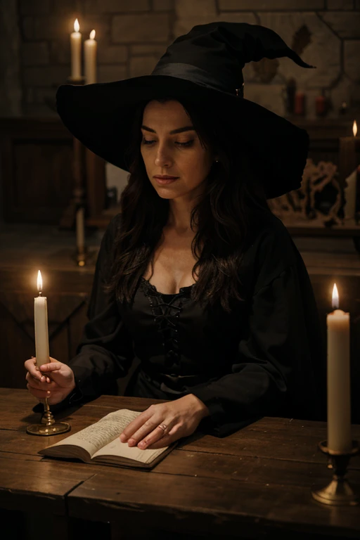 The witch casts a spell on the altar