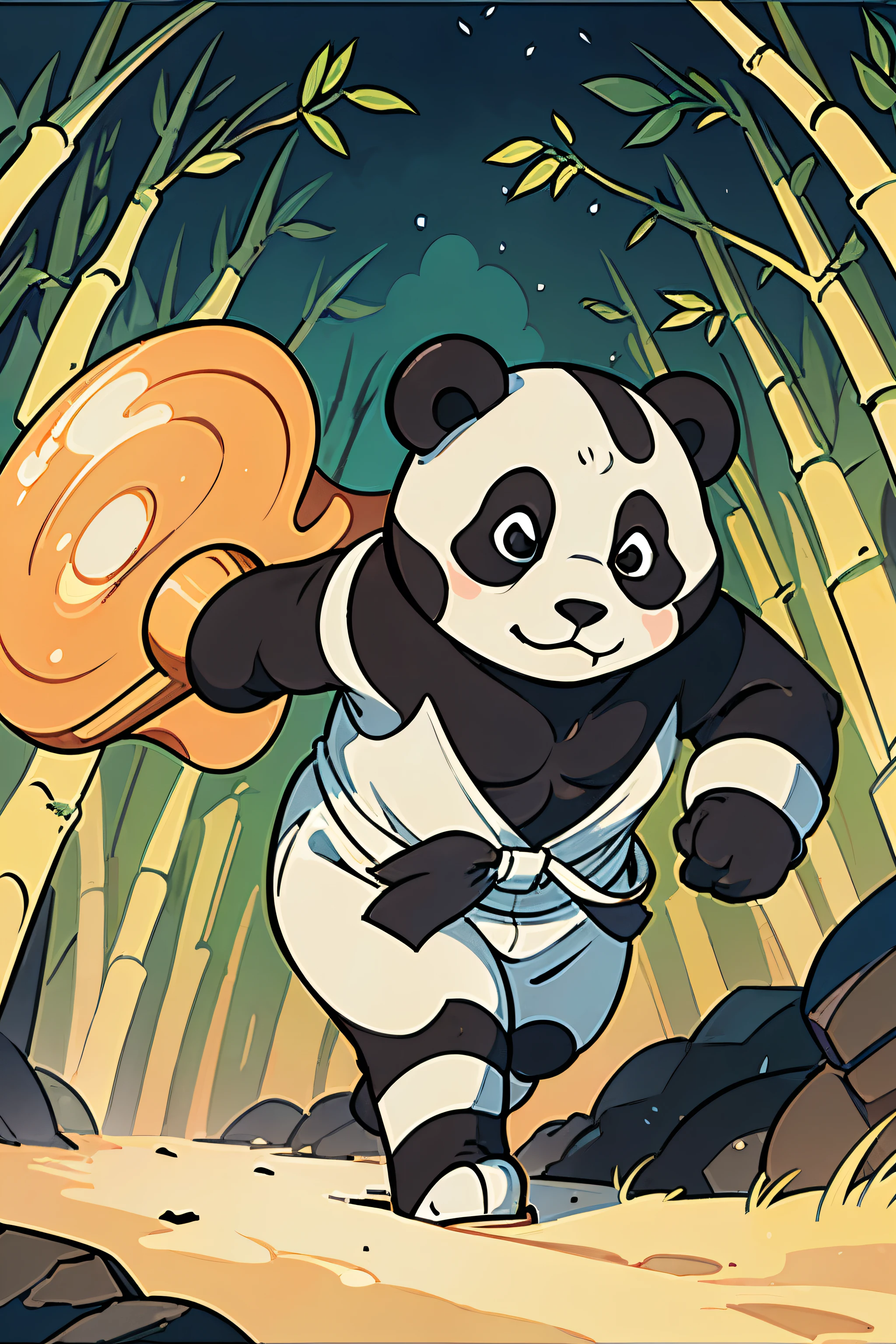 Masterpiece, coloring-book, lineart, perfect lineart, comic style, panda bears running marathon, bamboo forest