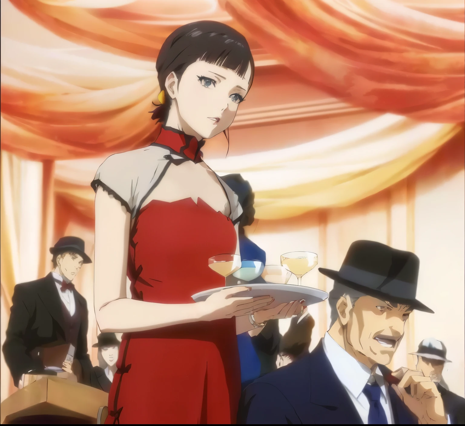 Anime image of a woman in a red dress holding a tray of drinks, Anime movie screenshots, In anime movies, Screenshots from the 2012 anime, Anime movie screenshots, Gore anime screenshot, From the TV anime, Today's featured anime is still, Maya Faye from Ace Attorney, Anime movie stills, shuushuu anime image