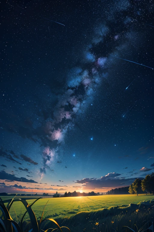 Fantastic landscape,　Starry Sky,　grassland