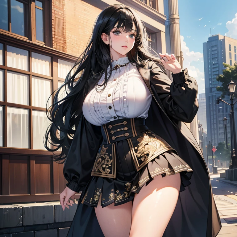 high quality, 最high quality, photo-Realistic, RAW Photos, Realistic, ultra Realistic 8k cg, Very detailed, High resolution, masterpiece, One girl, Long Hair, Black Hair, Iris, spread, Intricate details, Detailed Texture, In detail, Huge breasts Super mini skirt,Plump, Luxurious ornaments, Maximum One Piece, Super big ,Light clothing