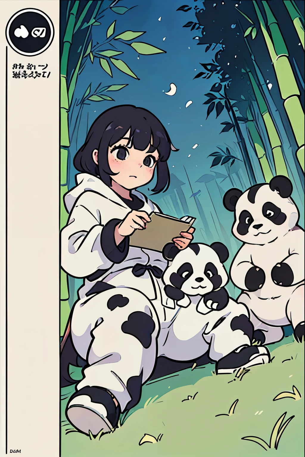 Masterpiece, coloring-book, line art, perfect line art, comic style, pandas in city of bamboo