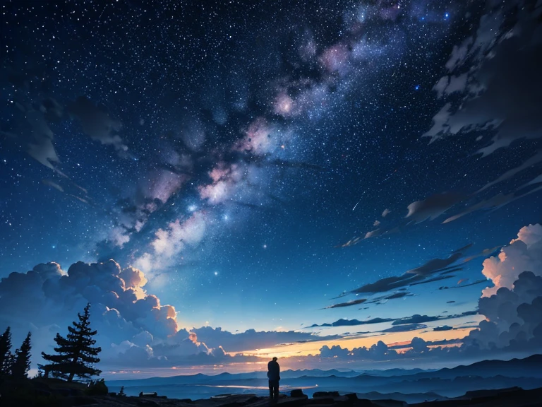 highest quality, Fantastic landscape, Starry Sky, cloud, At dusk