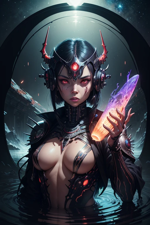 strange alien voodoo mask cyborg "future cyborg by ismail inceoglu, resin, RPG Item Icons, fisheye lens, hard edge painting, 16-bit, art by Katsushika hokusai, art by atey ghailan, banner, Psychedelic, art by james gilleard, photocollage, ice gate" By Artgerm, H. R. Giger And Beksinski, Highly Detailed, Vibrant, Production Cinematic Character Render,alSuccubus, Reflecting In Rippling Water, Crimson Back Light, Starry Night Background, Highly Detailed Galaxy, Scale Like Skin, Daz 3d, Unity, Unreal Engine 5, Uhd Resolution, Sharp Focus, 8k, 12MP