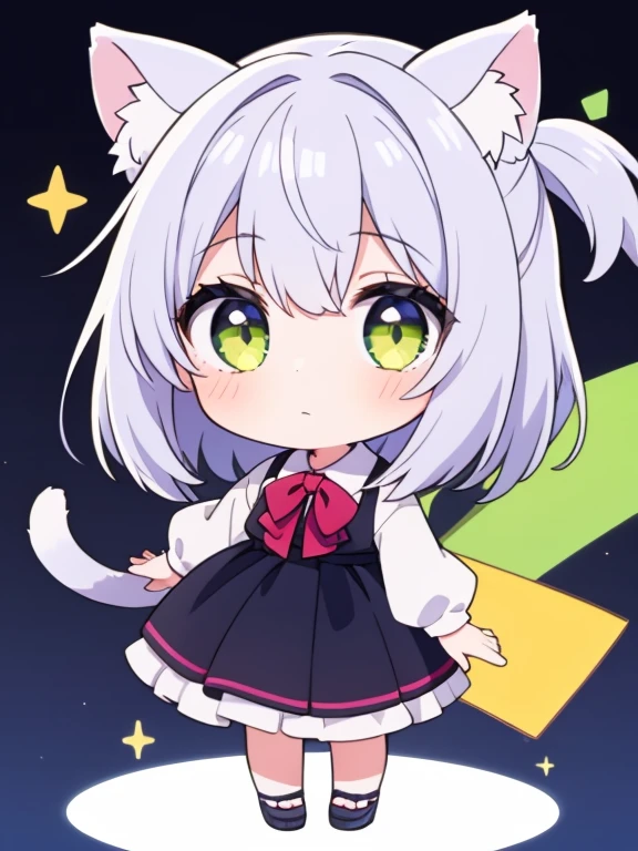 1girl, chibi, greenback, nekomimi