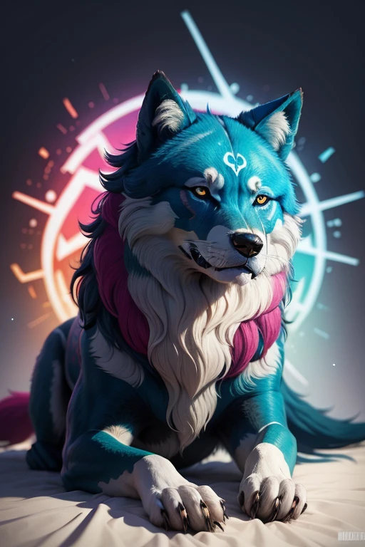 Um rei lobo com cores azulado