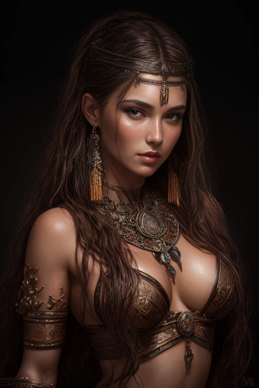 A masterpiece ultrarealistic ultra detailed body portrait of a very beautiful barbarian woman, Bronze Age, feminine, massurrealism. medium shot, intricate, elegant, standing, revealing, by stanley artgerm lau, wlop, rossdraws, james jean, andrei riabovitchev, marc simonetti, oiled porcelain skin, real black ambience 🖤