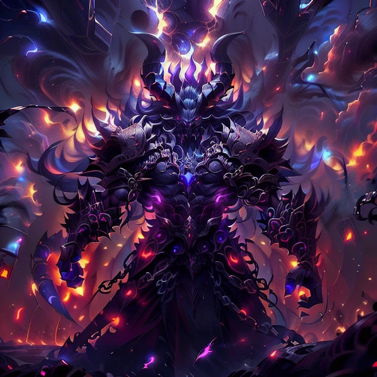 a close up of a demonic looking man with chains around his neck, beautiful male god of lust, demon lord, ornate supreme demon overlord, badass anime 8 k, the god of chaos, anime epic artwork, dark fantasy style art, the former demon king, demon knight of lust, epic fantasy digital art style, king of time reaper, ruler of the demons