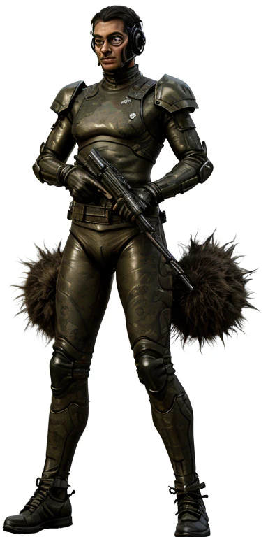 Disco camo sci-fi fighting beast、Armor with great attention to detail, Hold the rifle