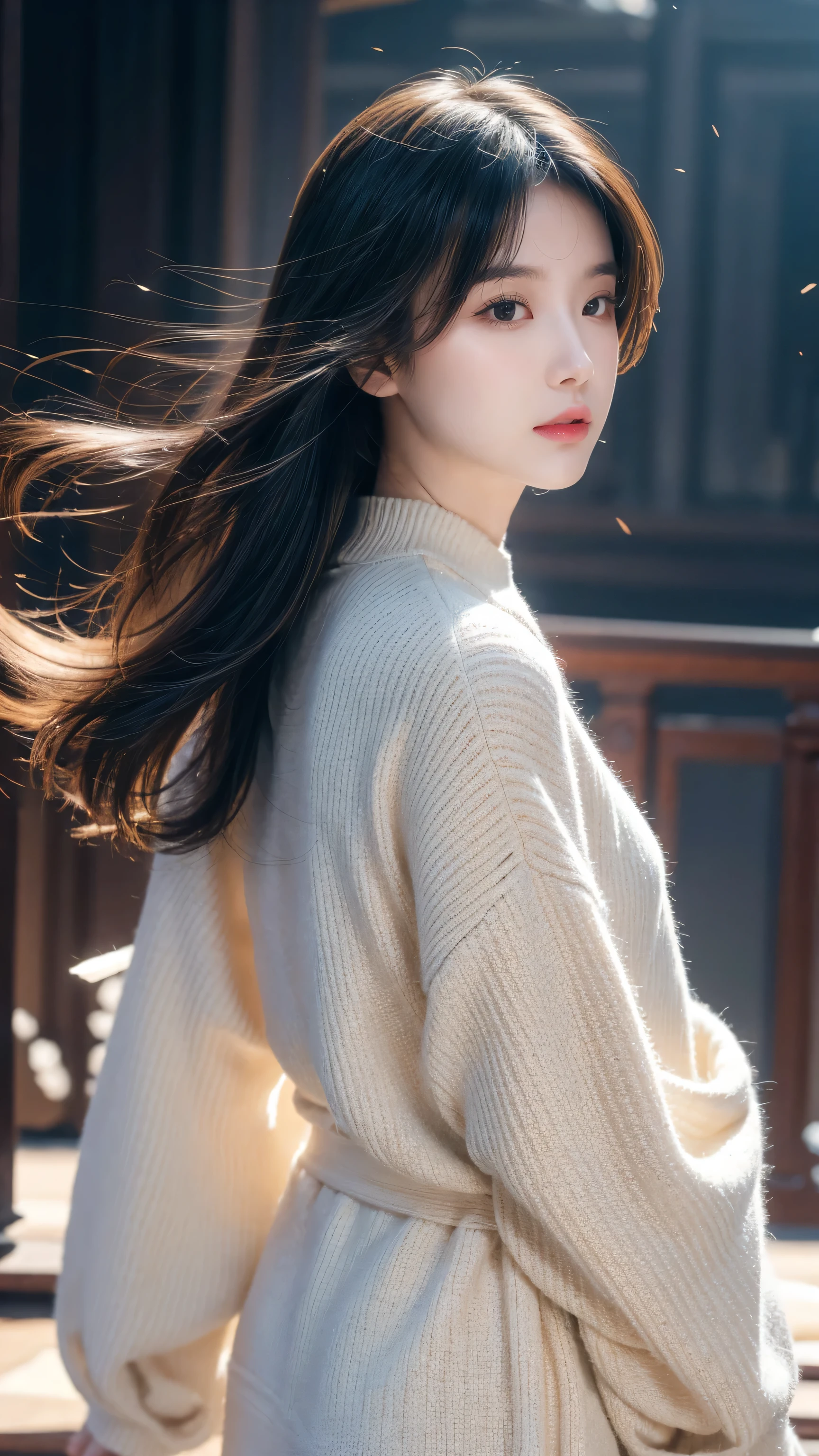 (ink, Astonishing: 1.3, unified 8k wallpaper, Practical, detailed: 1.2, masterpiece, illustration), [((1 girl), superior_Body, Dynamic Angle, world masterpiece theater: 1.2, best quality, restraint, fair, Ghost Dance Sweater, Long hair flying, Soft shine: 0.8, Chrysanthemum double petal), :( Movie Lighting: 1.3, only_Flare: 1.2, Dunhuang Elements)]