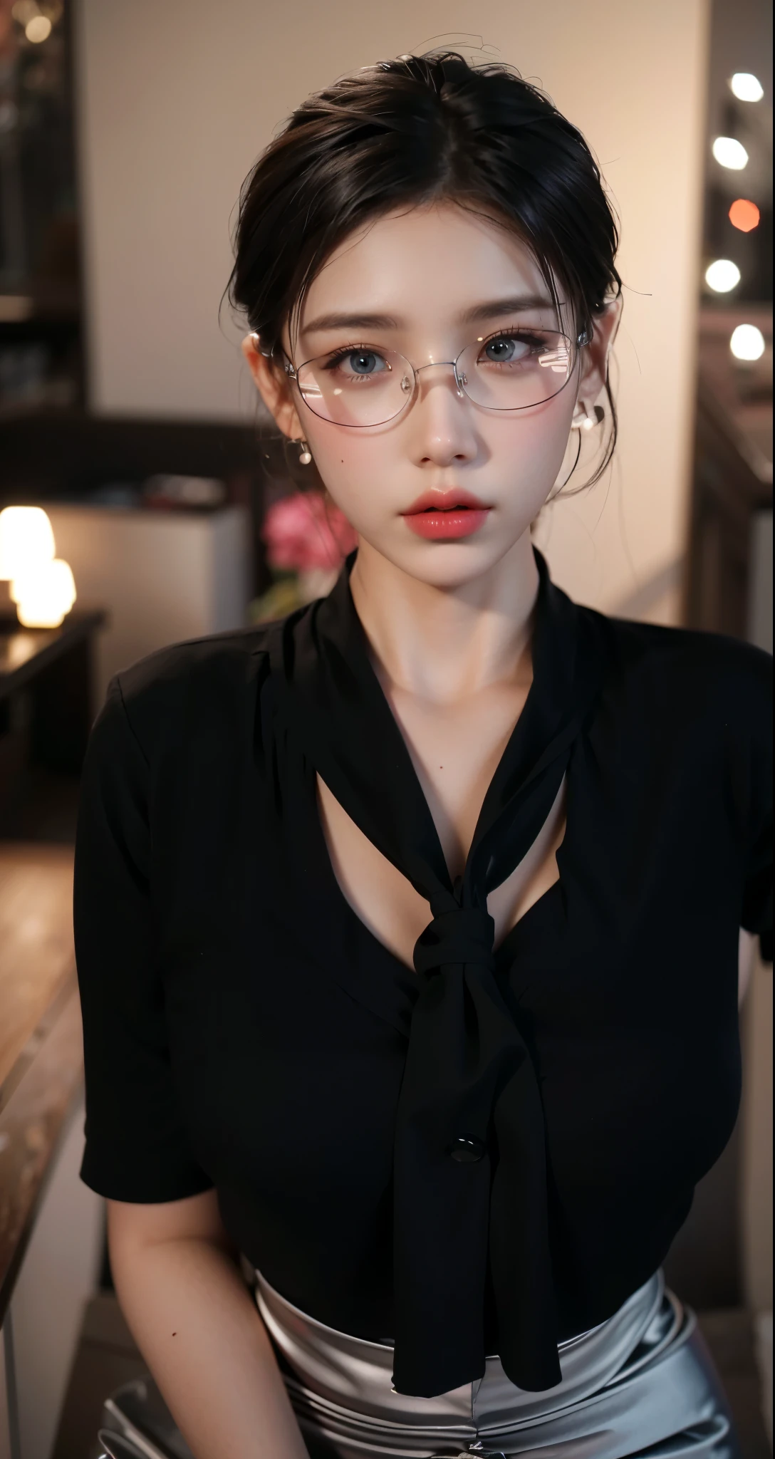 Game Art，Best image quality，Maximum resolution，8k，(A bust photo)，(portrait)，(Head close-up)，(Rule of Thirds)，Unreal Engine 5 rendering works，20 year old girl，((Queen))，The eyes are very detailed，(Large Breasts)，Elegance and nobility，Movie Lighting，Ray Tracing，Game CG，((3D Unreal Engine))，OC rendering reflection mode，4K，Ultra-clear，Sensual，Translucent lace，Fair and plump figure，Pretty Face，Glossy Gel Coat，身着华贵礼服的Queen，Crystal Gem Crown，Necklace jewelry，blue eyes，Black tattoo(whole body)，The tattoo is very three-dimensional，Gorgeous and intricate tattoo designs，Ultra-clear portrait，Sexy thick lips(Red lipstick)，Gorgeous and exquisite costumes，Female teacher with glasses