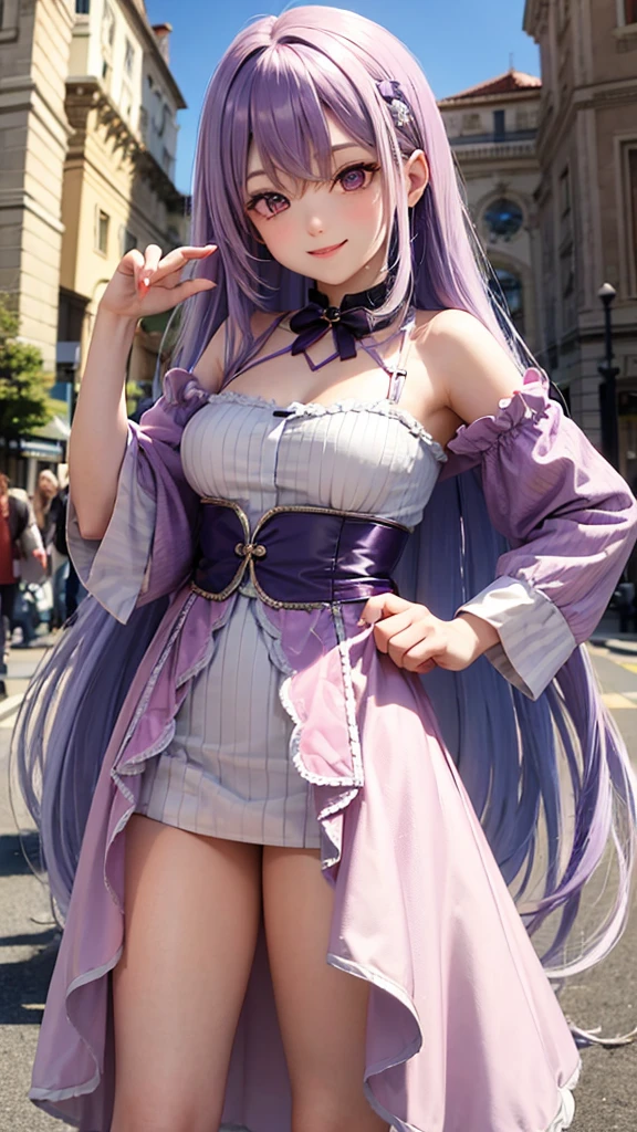Pastel purple hair Wavy Long Hair Purple Eyes smile Beauty Theme park Costume