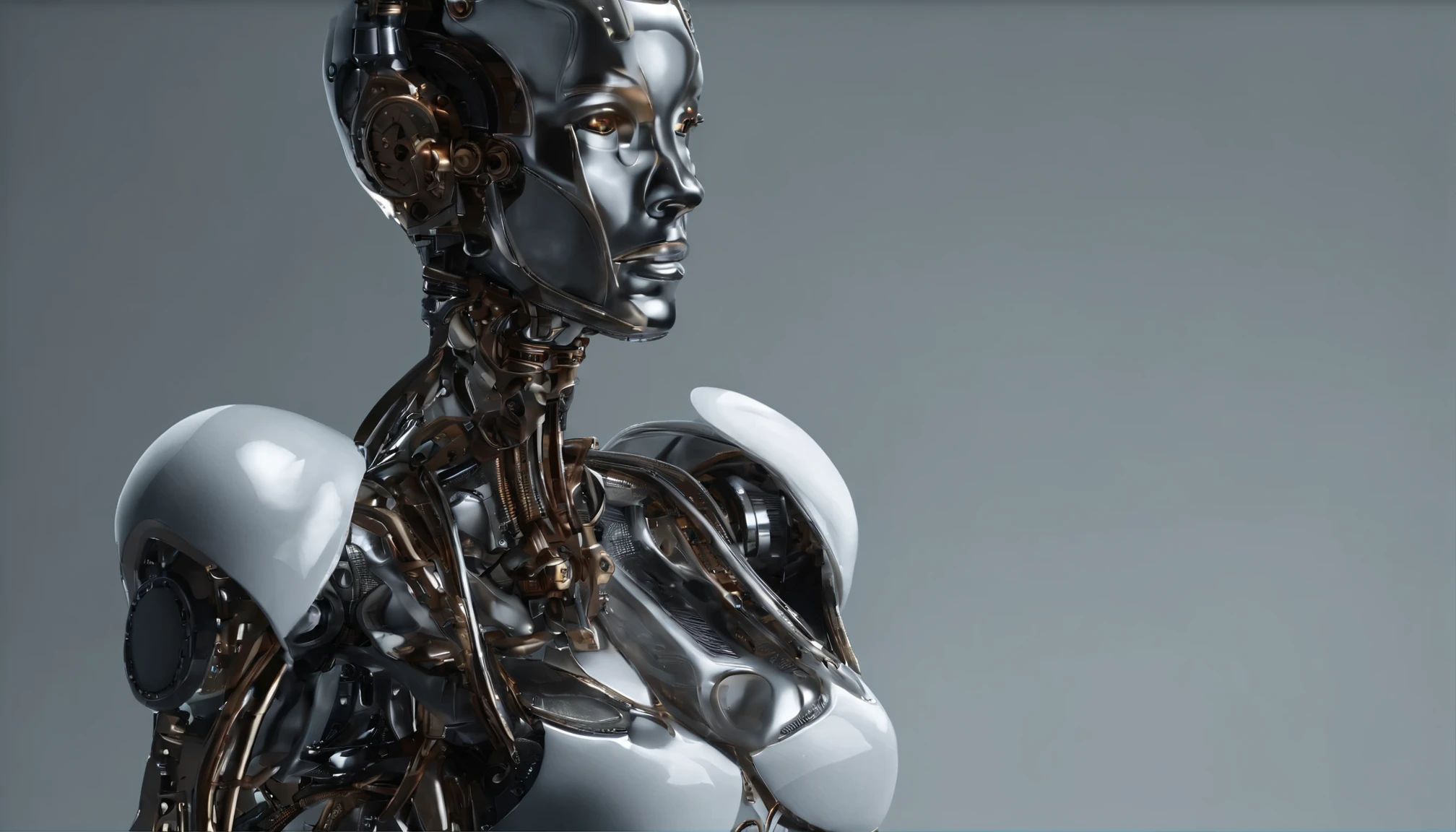 complejo renderizado 3d ultra detallado de una hermosa cara androide de mujer de perfil de porcelana, cyborg, robotic parts, 150mm, hermoso estudio con luz suave, luz de llanta, detalles vibrantes, ciberpunk lujoso, cord, hyperrealista, anatomical, facial muscles, cables electricos, pastilla, elegant, hermoso fondo, renderizado de octanaje, h. R. estilo giger, 8k, mejor calidad, Obra maestra, illustration, un extremadamente delicado y hermoso, extremadamente detallado ,CG ,unidad ,fondo de pantalla, (realista, photo-realista:1.37),Asombroso, finamente detalle, Obra maestra,mejor calidad,arte oficial, extremadamente detallado CG unidad 8k fondo de pantalla, absurdos, incredibly absurdos, robot, cuentas de plata, cuerpo completo, Session