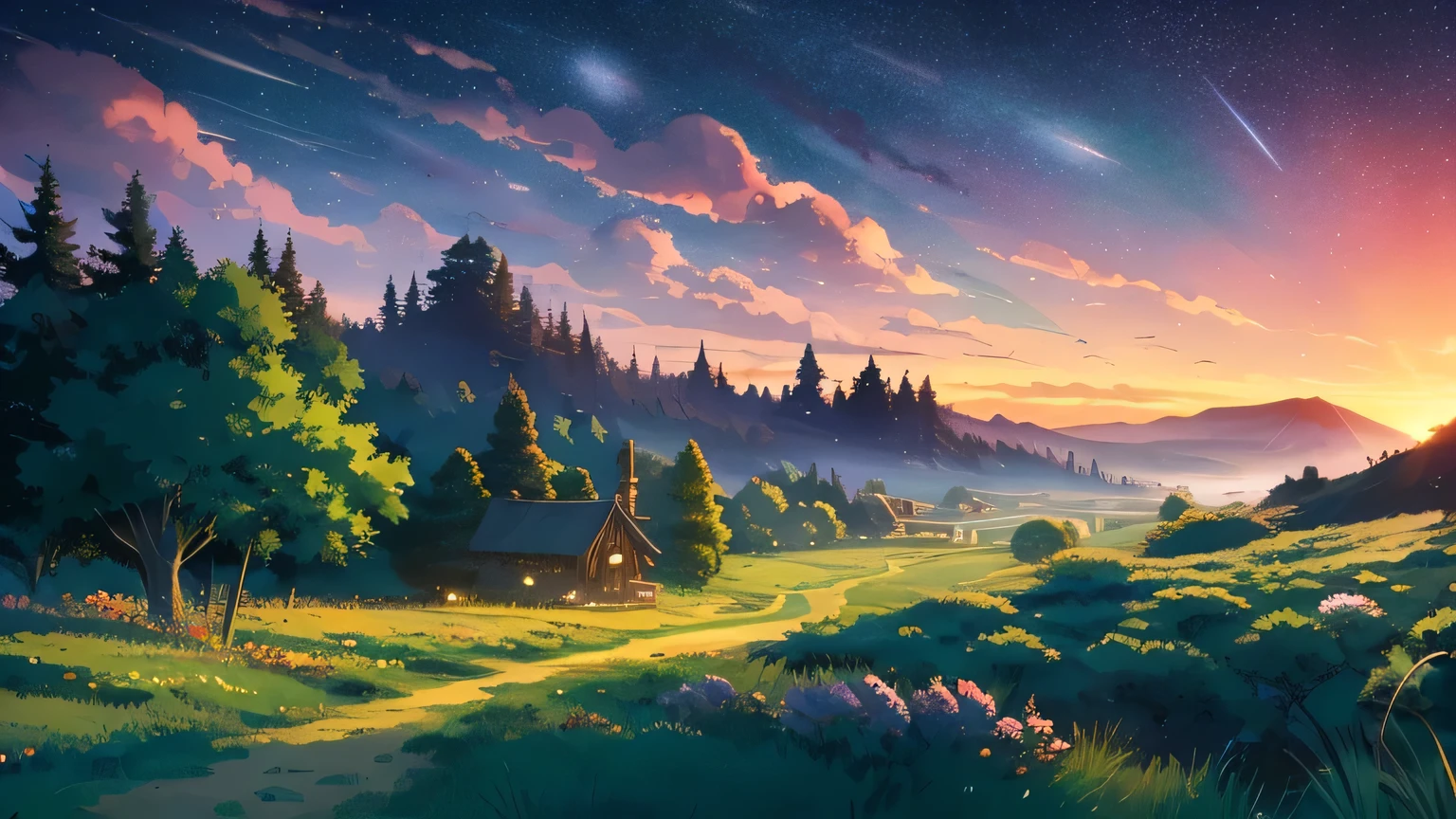Beautiful landscape background wallpaper of Studio Ghibli, nature, Magic, anime, comics, Beautiful night view