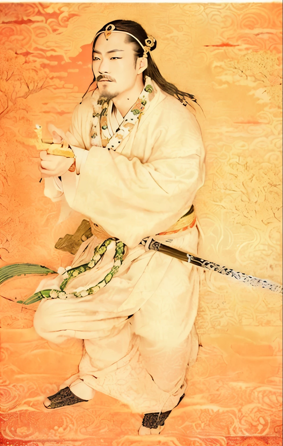 Man with a sword, Japanese Mythology, Taoism,Sun God , Orientalism with harsh exuberance,Realistic,Nigihayahi