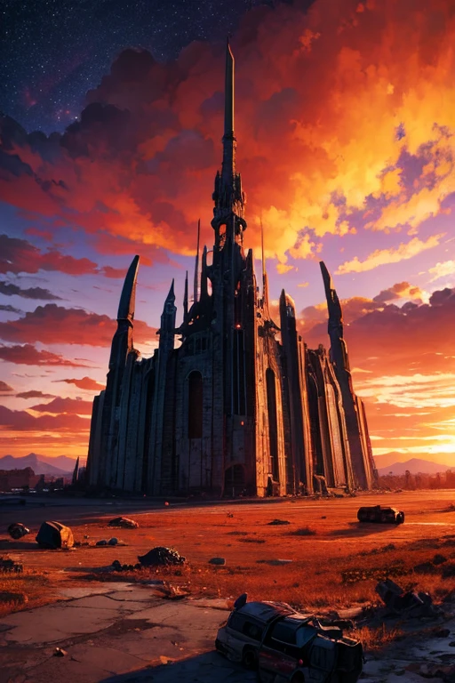 highest quality、Desolate Earth、wreckage、Red Sky、Surrealism