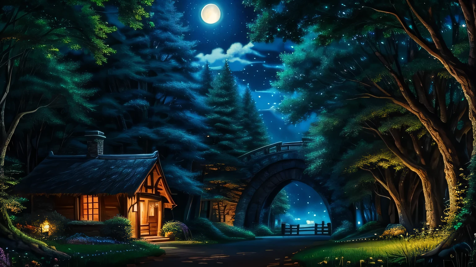 Beautiful landscape background wallpaper of Studio Ghibli, nature, Magic, anime, comics, night