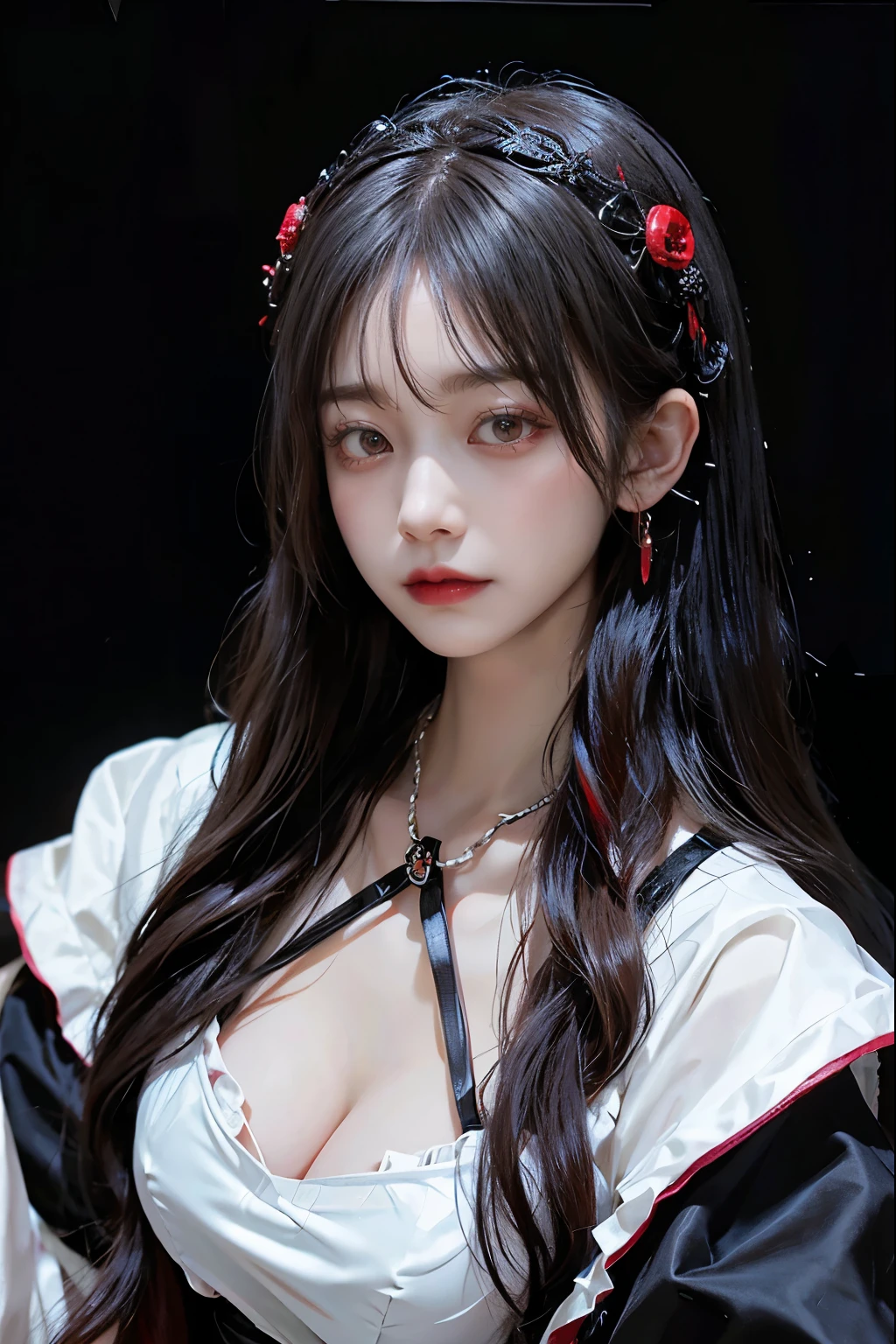 Red Eyes、white hair、Long hair、black hair ornament、Gothic ta Fashion、Moderate exposure