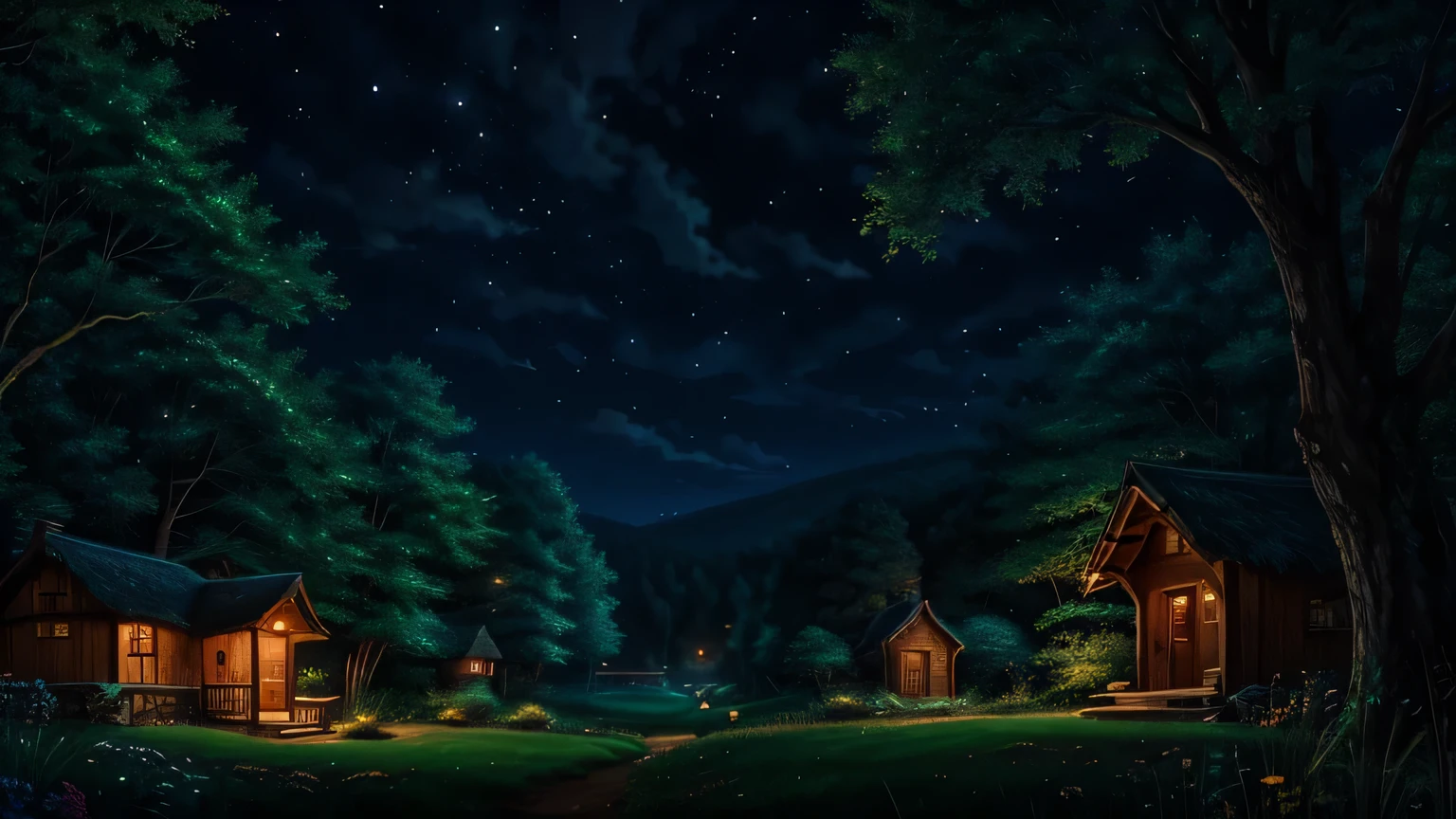 Beautiful landscape background wallpaper of Studio Ghibli, nature, Magic, anime, comics, night