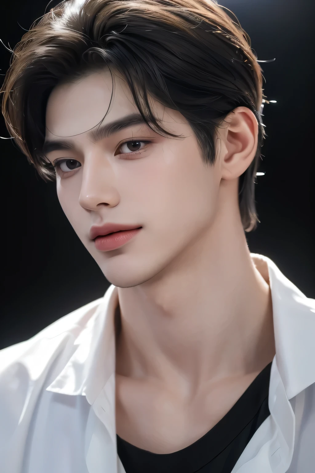 ((highest quality, 8K, masterpiece: 1.3)), New York City、Handsome boy in street fashion:1.5, 20-year-old、Delinquent boy、 well-groomed face, black hair color、thin face、(white skin:1.5)、whole body、black eyes、boy with makeup、Super handsome、sexy eyes、Extra-fine face, handsome nose, small eyes and face, beautiful lighting, High resolution, detailed mouth, laughing out loud, Laughter、Delighted、whole body: 1.5, perfect body shape、super slim,medium hair、STUSSY clothes、Oversized clothes、same clothes